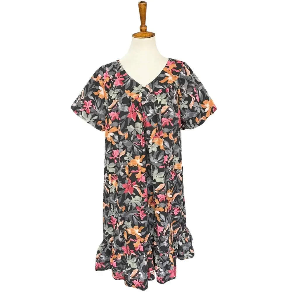 Vintage 90s Easy Essentials Floral Tropical Retro Mumu Hawaii Dress Size LP